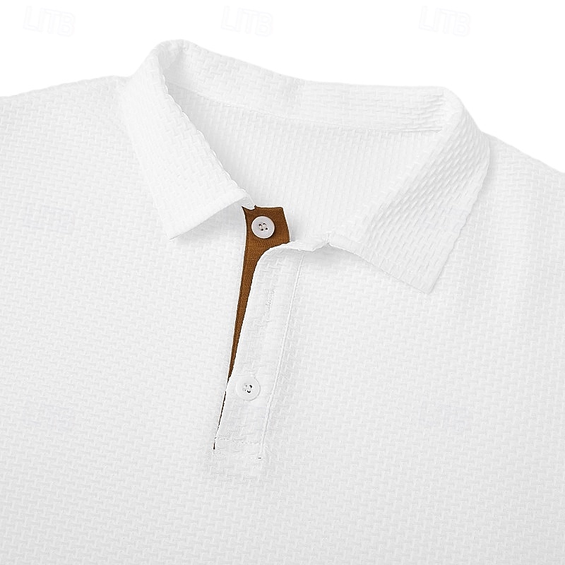Men's Polo Cooling Ice Silk Seersucker Polo Shirts Casual Business Ribbed Polo Collar Short Sleeve Fashion Basic Solid Color Buttons Summer Spring &  Fall Regular Fit White Black Navy Blue Light Blue 2026 - $20.99 –P7