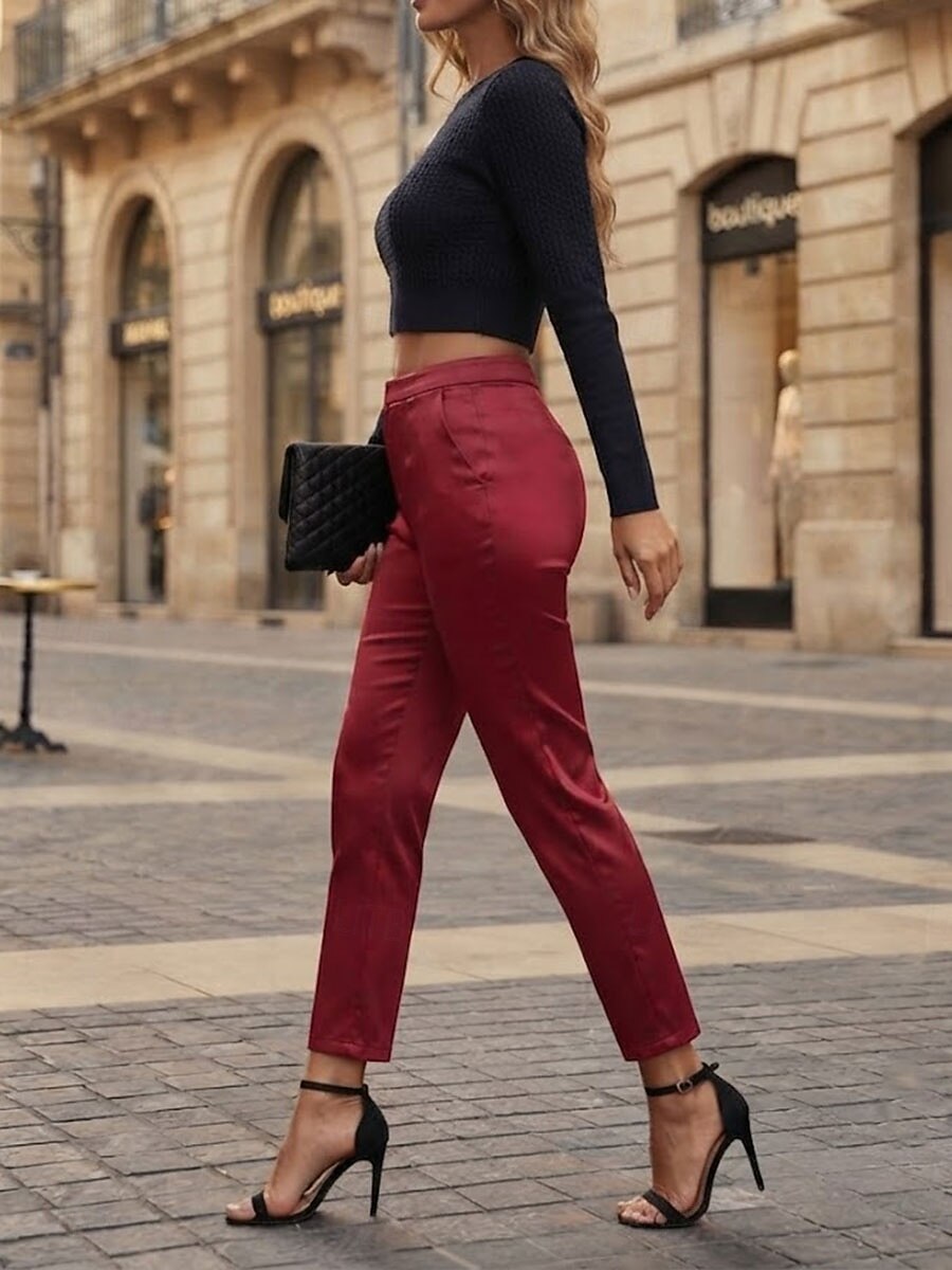 Mulheres Calças de cetim Perna larga Calças cônicas chinês Elegante Roupa de rua Casual Comprimento total Cintura Média Tecido Bolsos Cintura elástica Confortável Sem Elasticidade Micro-Elástica Ao de 2026 por $34.99 –P2