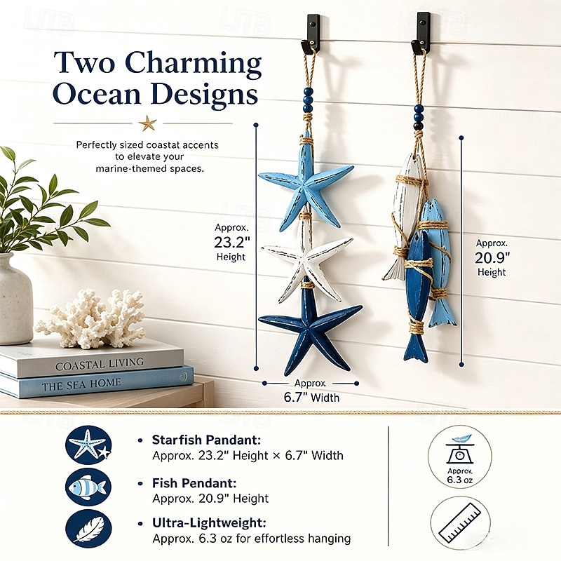 Lighted Wooden Fish & Starfish Wall Decor – Beachy Wall Decor with Warm LEDs, Coastal Nautical Hanging Decor for Bathroom, Porch & Beach House 2026 - $29.99 –P10
