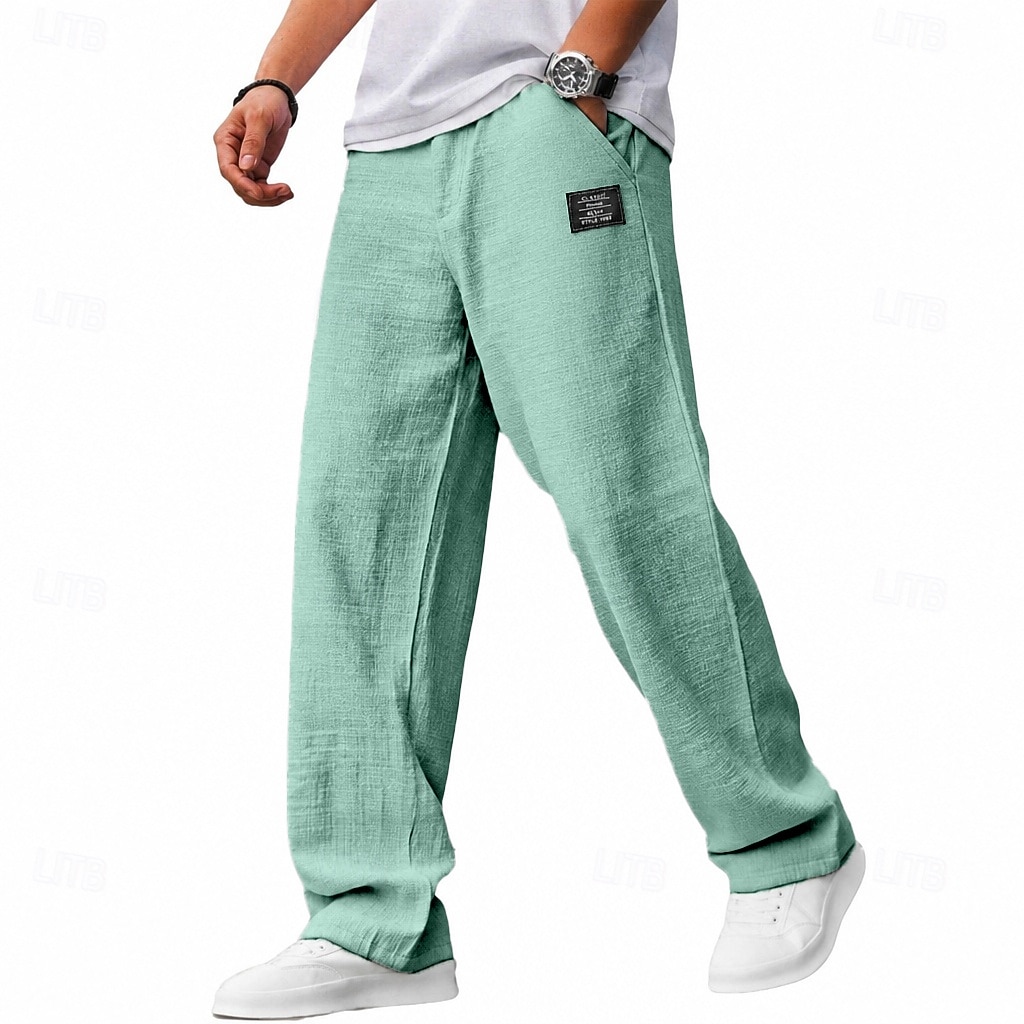 Homens Calças Calça verão Calças largas Calças de praia Cintura elástica Perna reta Tecido Conforto Respirável Comprimento total Casual Diário Feriado Férias Moda Azul Branco Sem Elasticidade de 2026 por $17.99 –P8
