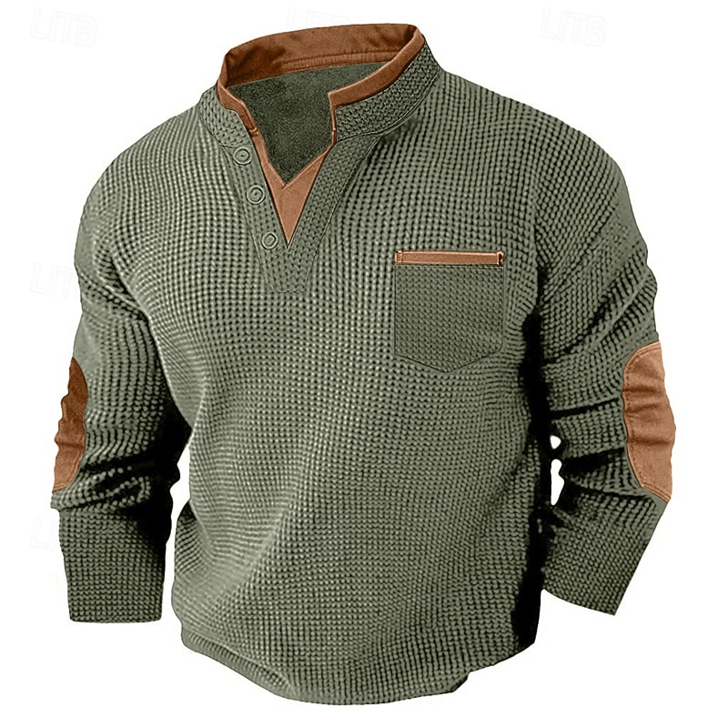 Men's Waffle Tee Waffle Henley Shirt Long Sleeve V Neck Spring &  Fall Solid Color Fashion Basic Fake two piece Casual Street Sports Black White Burgundy Top Tee for Men 2026 - $25.99 –P9