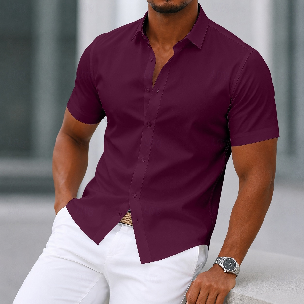Herren Hemd Kleidhemd Bügelfreies Hemd Knopfhemd Farbblock Täglich Geschäft Weiß Hellblau Schwarz Rote Kurzarm Umlegekragen Sommer Bekleidung Rein 2026 - $26.99 –P9