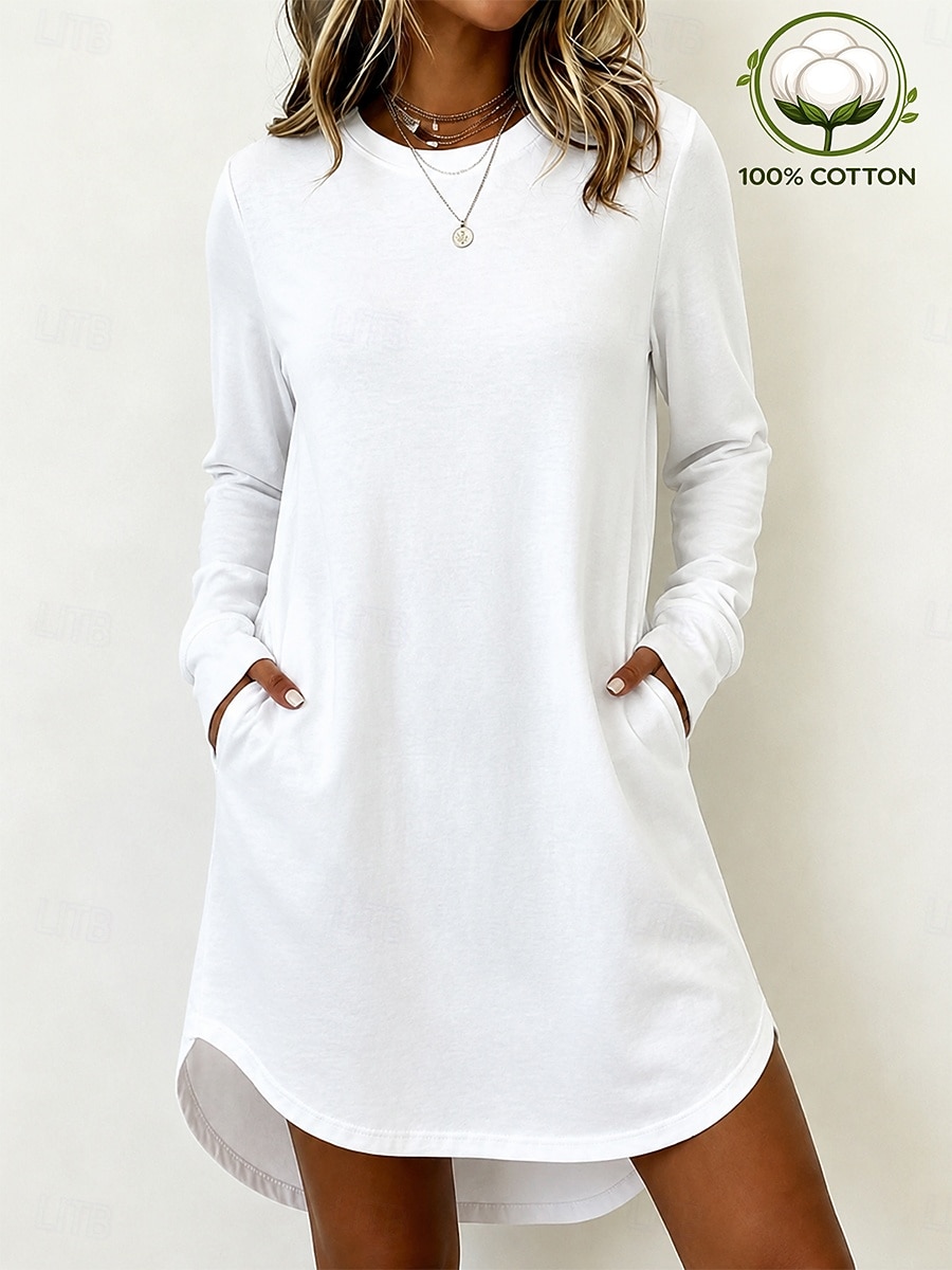 Women's 100% Cotton Knee Length Dress T Shirt Dress Tee Dress Basic Classic Daily Going out