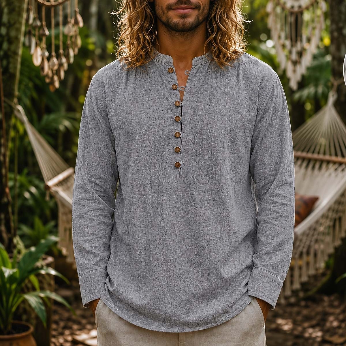 Men Linen Shirt Popover Shirt Summer Shirt Beach Wear Vintage Shirt Plain Casual Vacation Blue White Black Navy Blue Long Sleeve Henley Summer Spring Clothing Apparel Buttons 2026 - $25.99 –P7