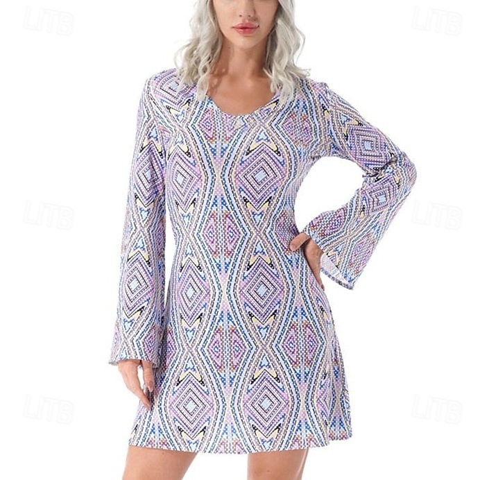 Rétro Vintage Hippie Années 1970 Robe Manches Evasées Hippie Géométrique Déguisement Femmes Mascarade Soirée & Fête Défilé de la Fierté Mois des Fiertés Adulte Robe de 2026 ? $30.99 –P2