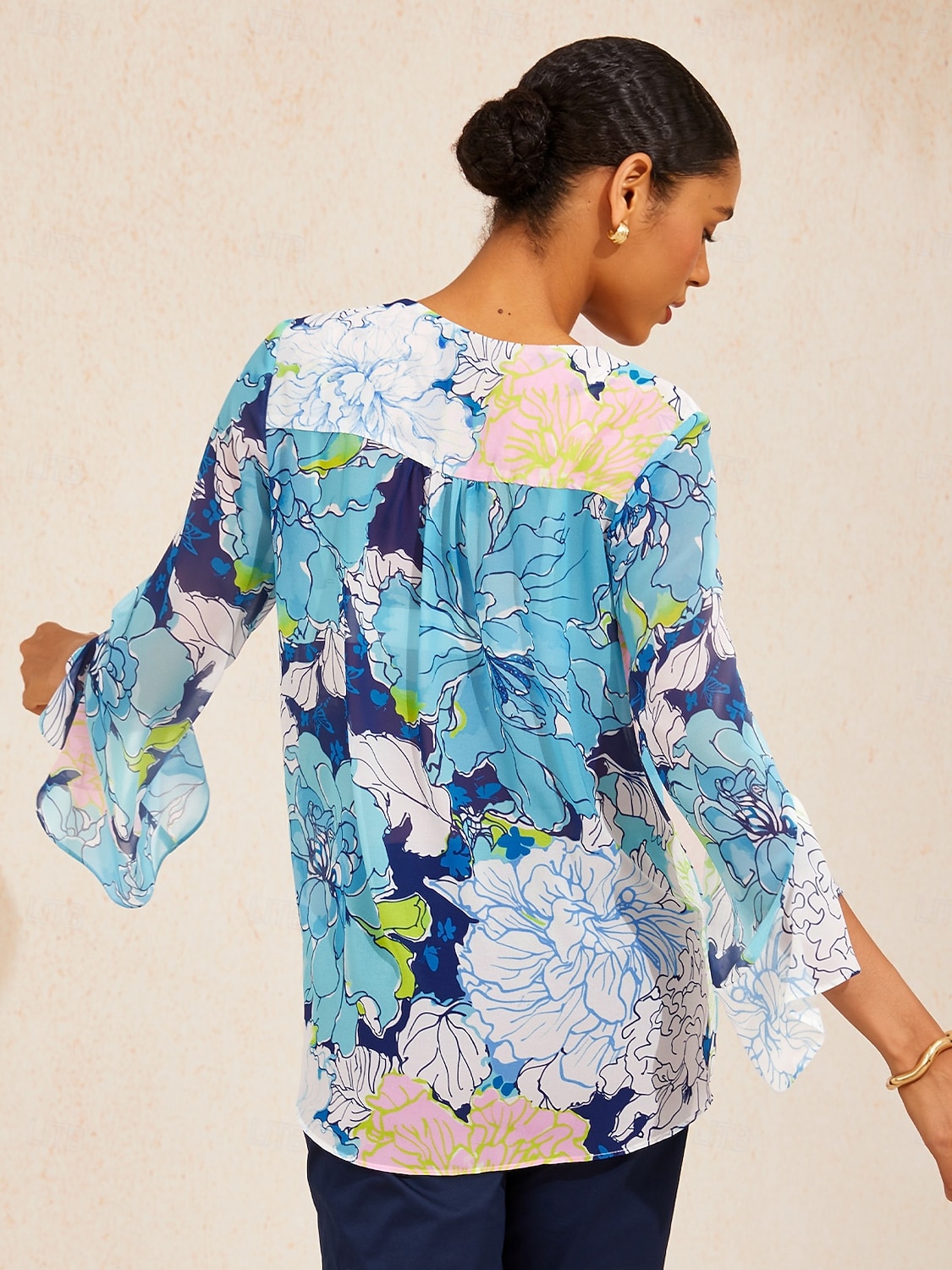 pastellvasket peonfarget flagrende chiffonbluse 2026 - $74.99 –P2