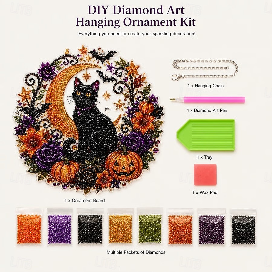 Halloween Black Cat Moon Diamond Art Hanging Ornament Kit, DIY Diamond Painting Craft for Adults and Kids, Relaxing Handmade Wall Window Decor, Fall Holiday Party Decoration Gift 2026 - €21.99 –P2