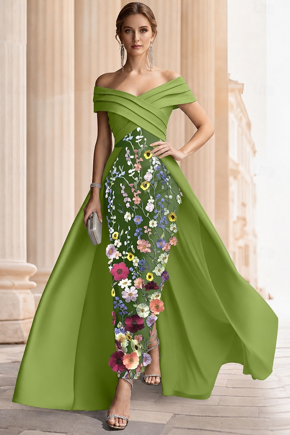 formal ball dresses nz A-Line Floor Length Evening Gown Gown with Overskirt Dress Elegant Sleeveless Off Shoulder Wedding Formal Lace Stretch Satin with Pleats Embroidery Appliques 2026 854WHT