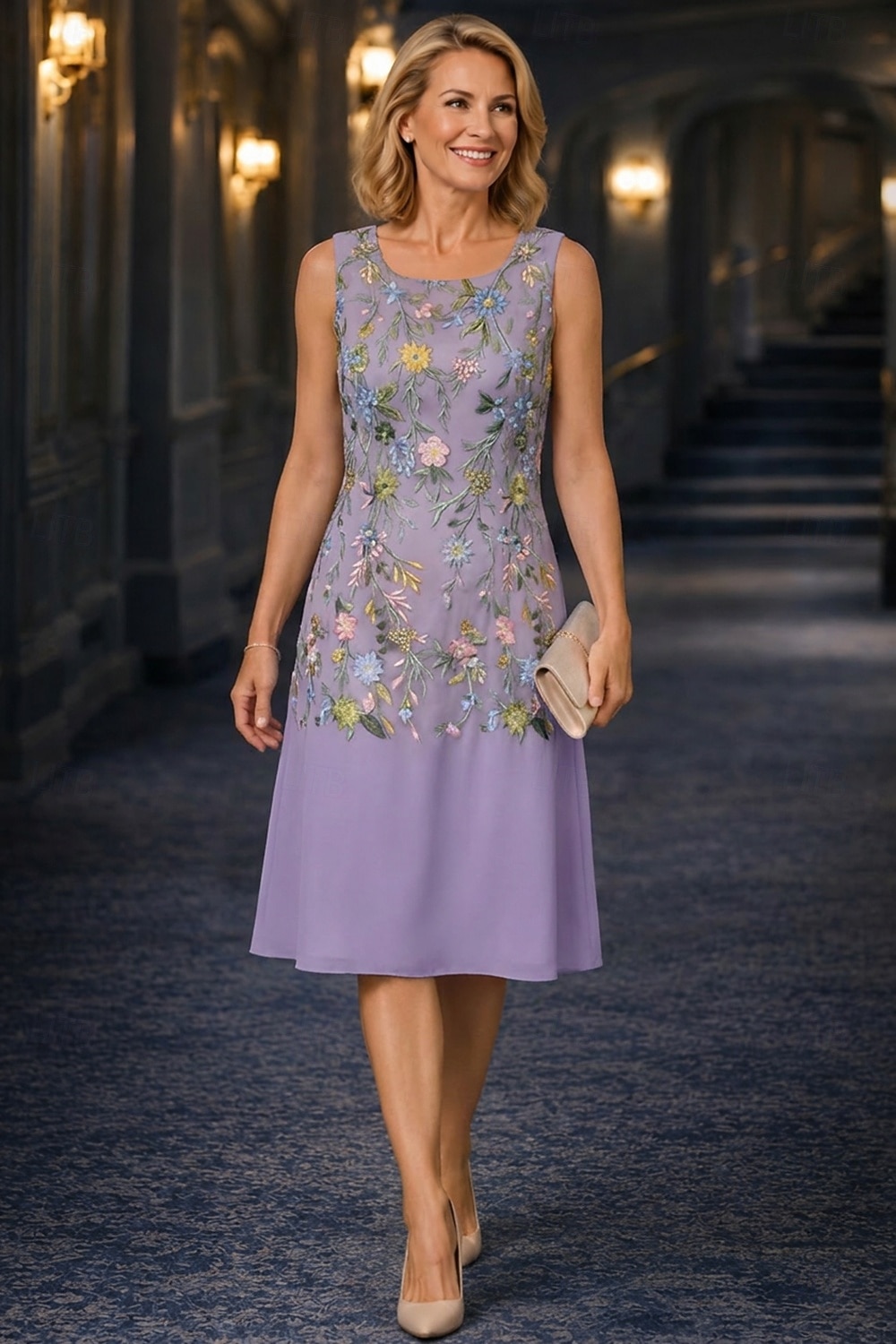 Două Piese Linia -A Lungimea ceaiului Rochie Mama Miresei Lungime Manșon 3/4 Manșon Jumate Scoateți gâtul Elegant Simplu Casual Oficial Invitat la nunta Petrecere Logodnă Șifon Dantelă Rochii jacheta 2026 - $148.99 –P6