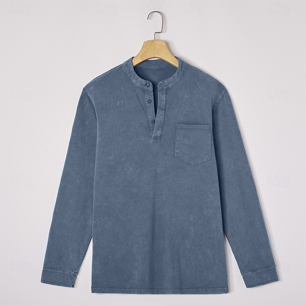 Homens Camisa Henley Camisa 100% algodão com lavagem ácida Camiseta Manga Longa Vintage Retro Vintage Casual Estilo vintage Lavado Henley Casual Primavera Outono Todas as Estações Castanho Escuro de 2026 por $31.99 –P7