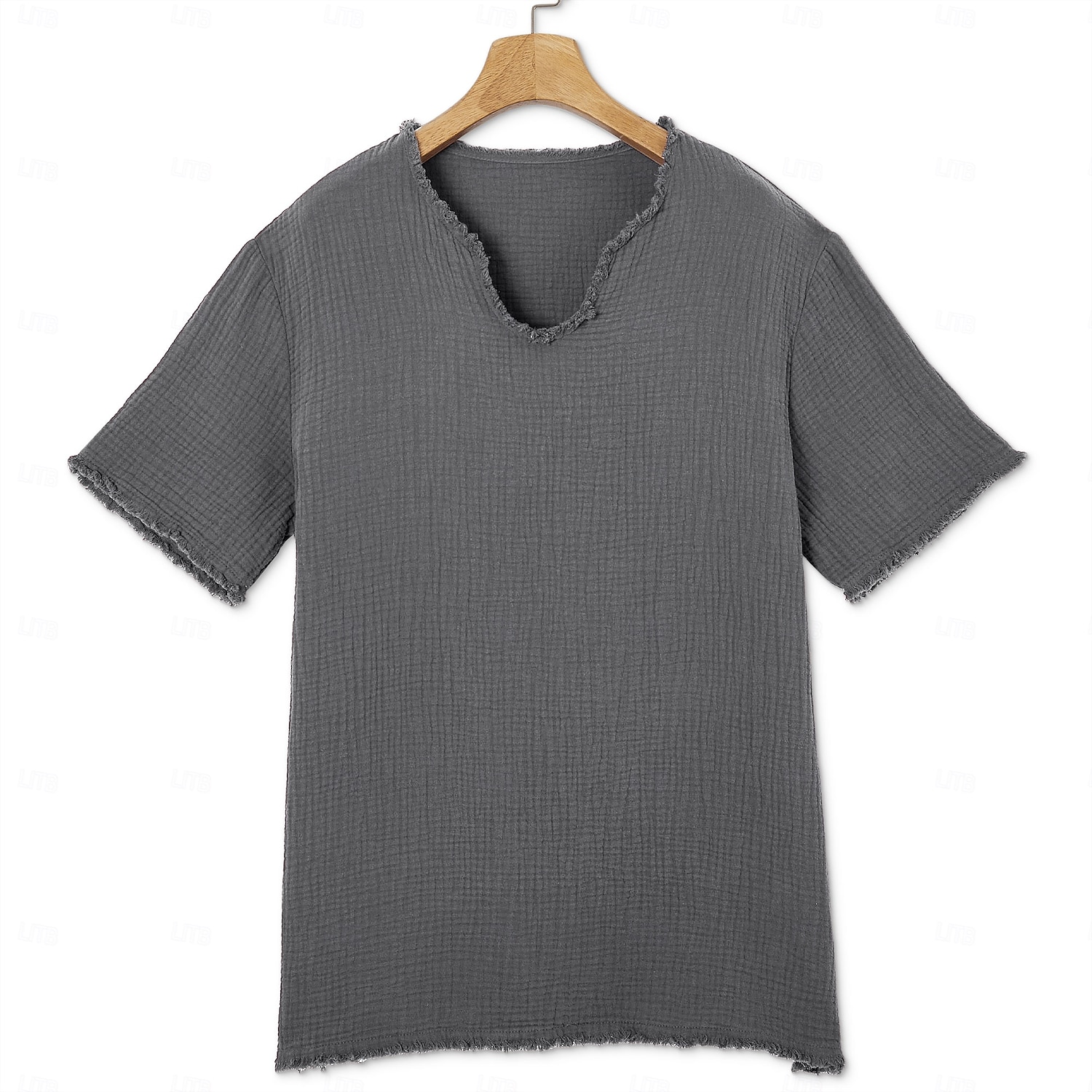 Men's T Shirt 100% Cotton T-Shirt Short Sleeve V Neck Summer Spring Solid Color Textured Vacation Vintage Sports Raw Edge Casual Home Outdoor Black White Wine Top Tee for Men 2026 - $22.99 –P5