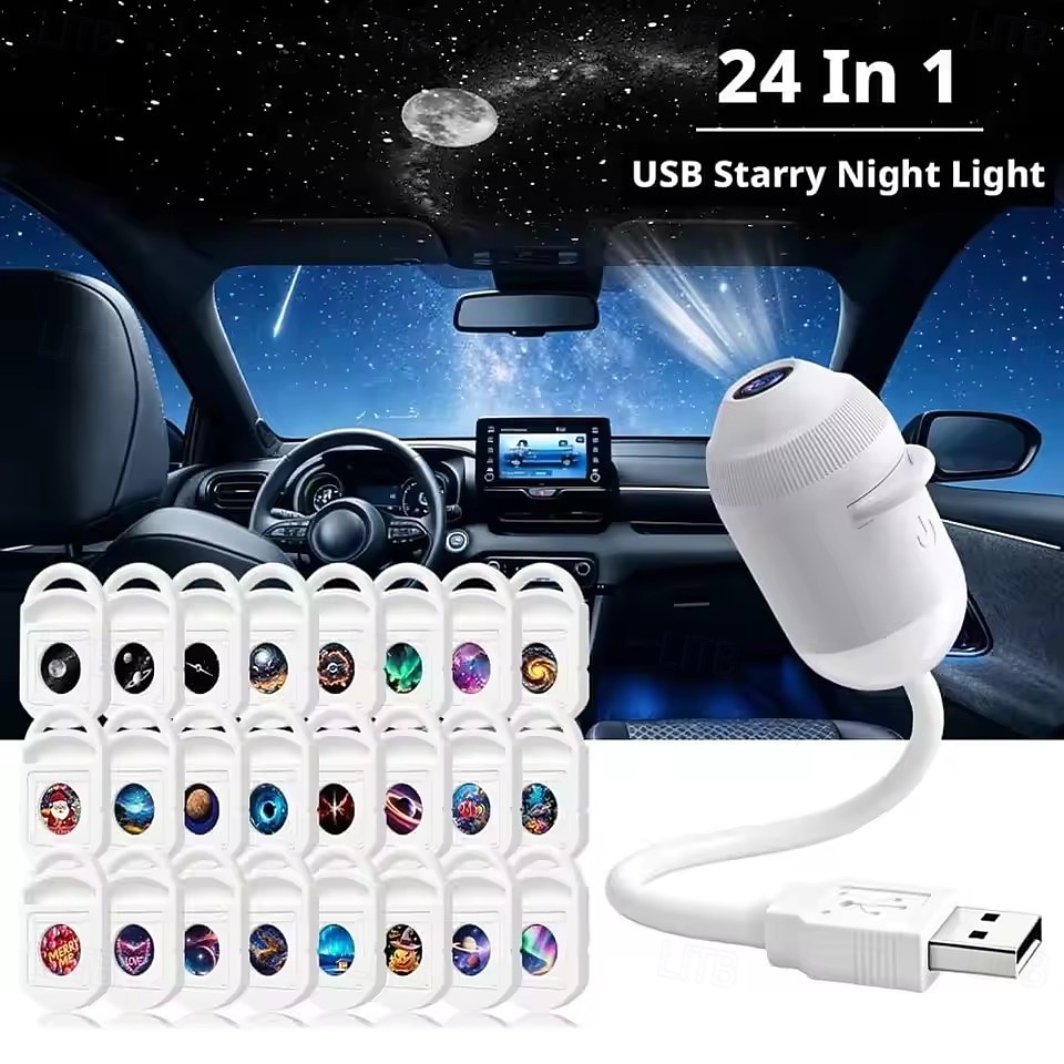 USB Galaxy Projector Starry Night Light, Star Projector with Flexible Gooseneck & 24 Films, 3 Brightness Levels Planet Ocean Sky Projector for Bedroom Car Decor, Creative Gift for Kids Adults 2026 - $18.99 –P10
