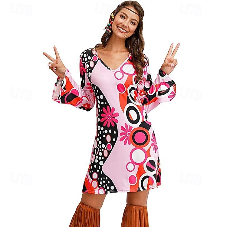 Retrò Vintage Anni '70 Disco Vestito Manica del polsino svasato Hippie Stampa Costume Per donna Mascherata Festa & Sera Parata dell'Orgoglio Mese dell'orgoglio Adulti Vestito del 2026 a $30.99 –P5