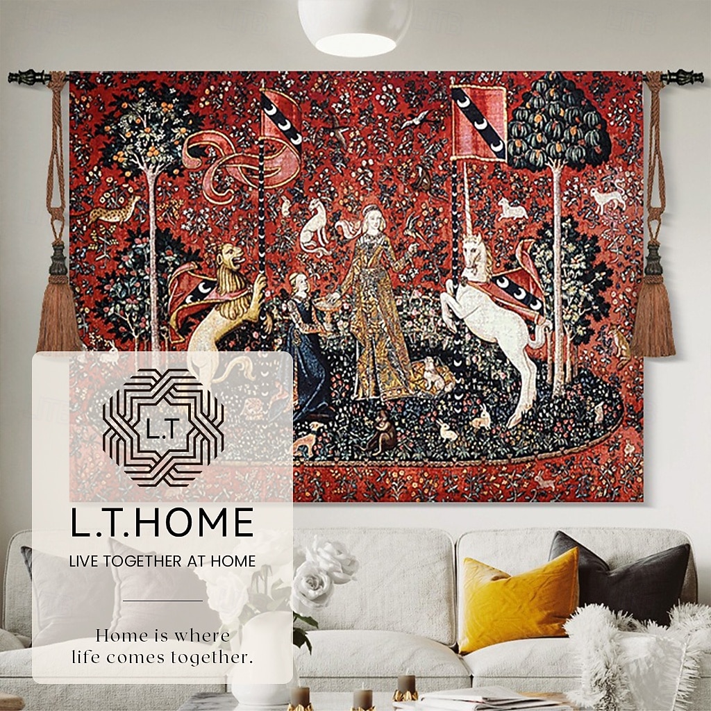 L.T L.T.HOME Jacquard Woven Medieval Tapestry Gobelin Aubusson The Lady and The Unicorn Loom Cotton Weave Wall Art Hanging Larger Tapestry Historic Middle Ages Tapestry  (without tassels and rod) 2026 - $113.99 –P1
