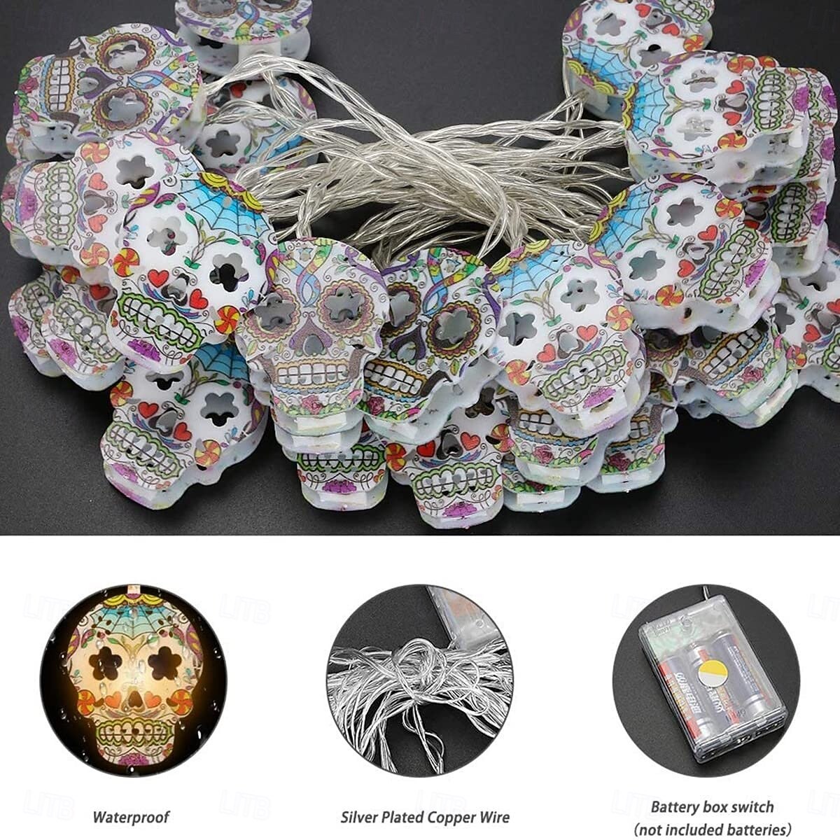 halloween string light skulls dimbar vattentät jack-o-lantern halloween fest dekorationslampor 6m 40leds 2026 - $10.49 –P1