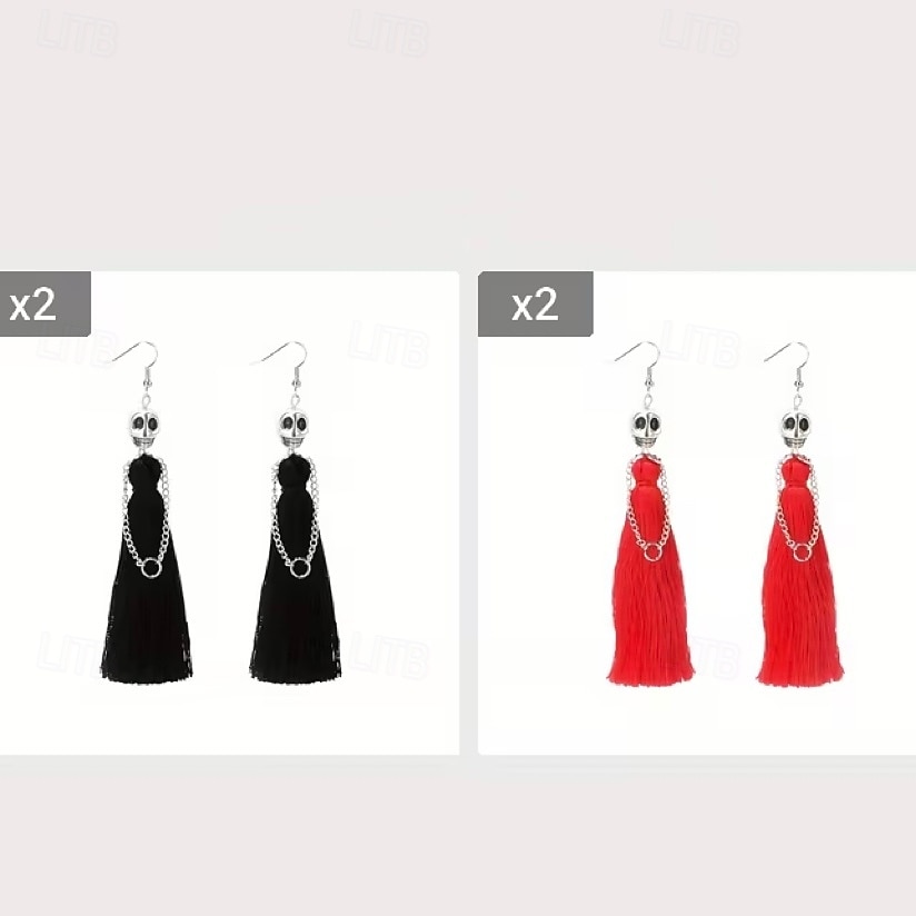 1/2 Pair of Halloween Skeleton Bride Tassel Earrings, Gothic Skull Dangle Drop Earrings for Women, Zinc Alloy Halloween Jewelry, Ghost Festival, Cosplay Costume Party Accessories 2026 - $9.99 –P7