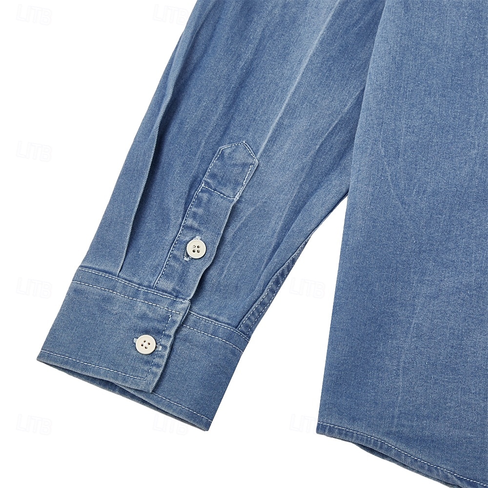 Men's Shirt Chambray Shirt Calico Shirt Button Up Shirt Casual Shirt Denim Shirt Denim Blue Black Dark Navy Blue Long Sleeve Plain Collar Daily Vacation Clothing Apparel Cotton Fashion Casual 2026 - $37.99 –P13