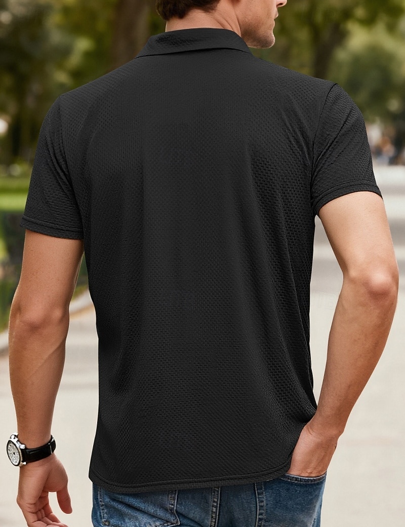 Herren Poloshirts Polohemd aus Eisseide-Seersucker Lässig Straße Revers Kurzarm Basic Modern Einfach Jacquard Leicht Sommer Frühling Blau Weiß Schwarz Khaki Armeegrün Poloshirts 2026 - $21.99 –P5