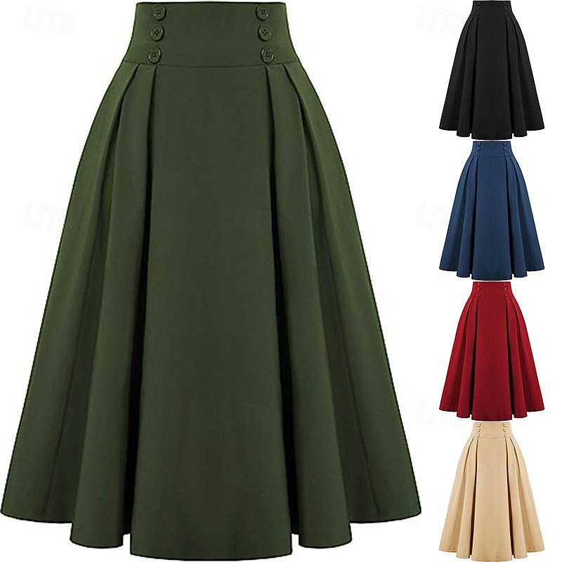 Retro vintage Jaren '50 rockabilly Lange Lengte Swing rok Effen Kleur Kostuum Dames Maskerade Casual Alledaagse kleding Teaparty Volwassenen Rok 2026 - $24.99 –P1