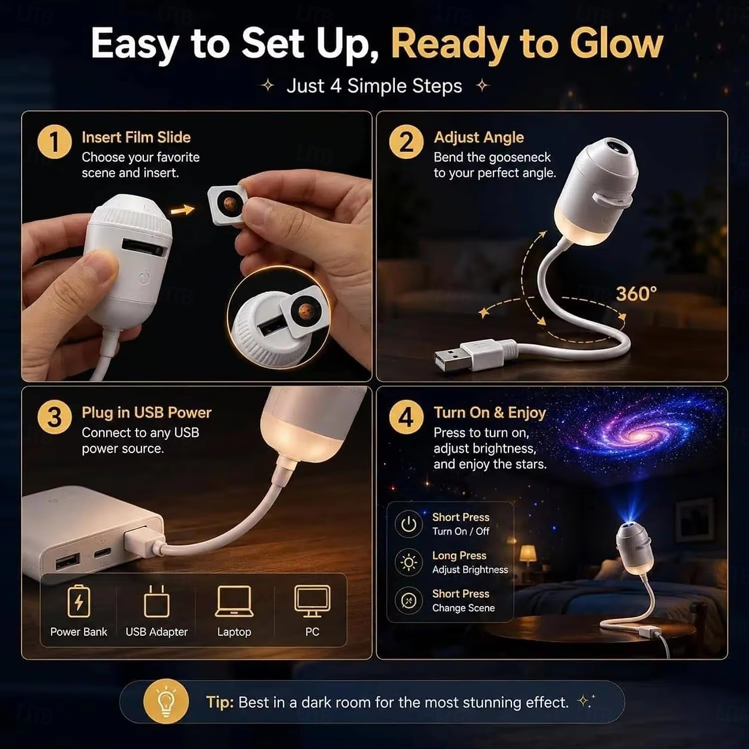 USB Galaxy Projector Starry Night Light, Star Projector with Flexible Gooseneck & 24 Films, 3 Brightness Levels Planet Ocean Sky Projector for Bedroom Car Decor, Creative Gift for Kids Adults 2026 - $18.99 –P6