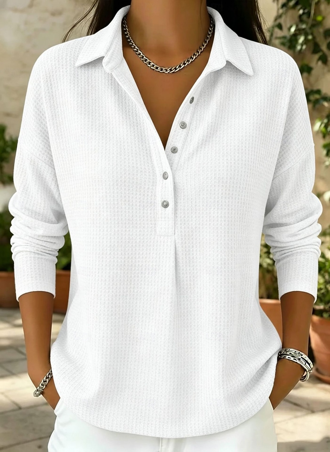 felpe da donna waffle semplici vintage basic classiche maniche lunghe girocollo top regolari casual del 2026 a $32.99 –P4