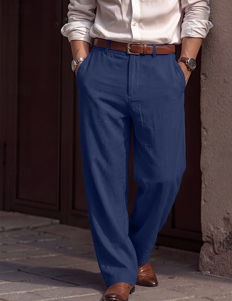 Per uomo Pantaloni di Lino Pantaloni Pantaloni Eleganti Pantaloni casual Tasca Elastico in vita Gamba Dritta Semplice Confortevole Traspirante Lunghezza intera Casuale Quotidiano Affari Moda del 2026 a $25.99 –P10