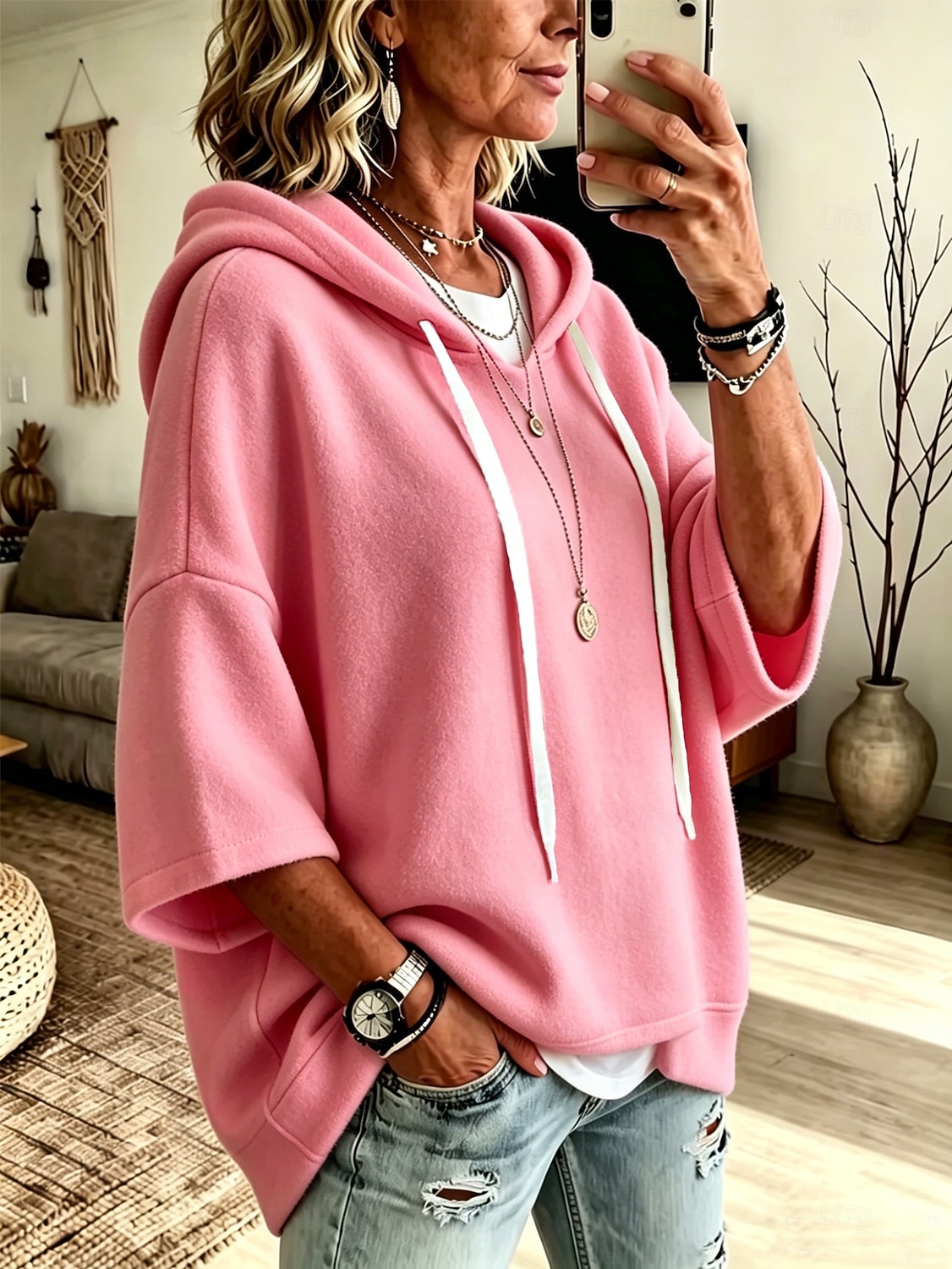 Per donna Felpe con cappuccio Caldo Moderno Manica 3/4 Con Cappuccio Top Regolari Casuale Giallo Chiaro Marrone caffè Rosa Rosso Grigio Primavera Autunno del 2026 a $14.99 –P5