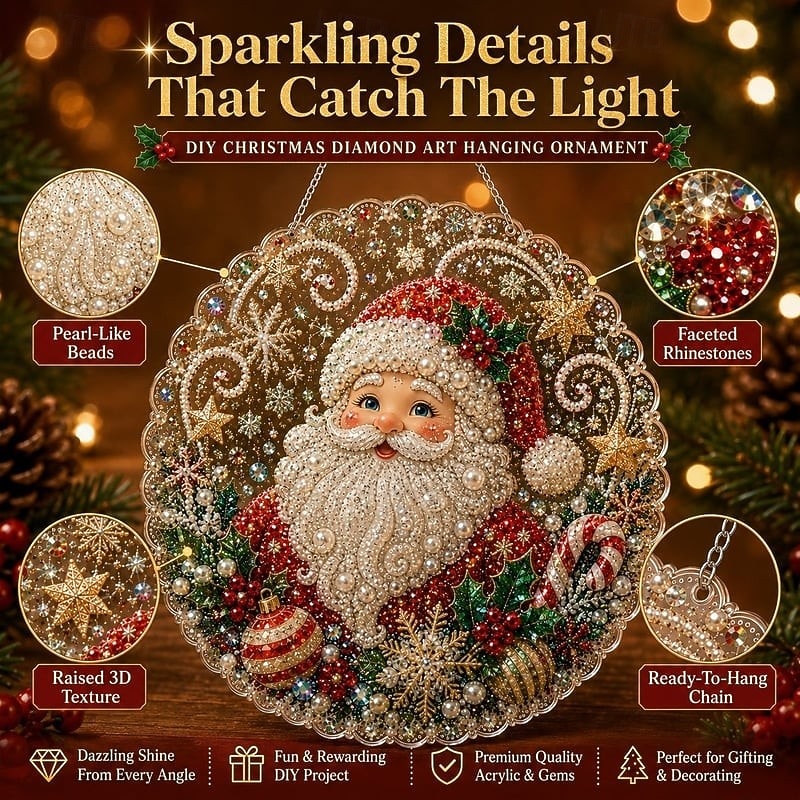 2026年 クリスマスパールダイヤモンドアート吊り下げオーナメントキット、傷つきにくく色褪せないパールビーズを使用した高級フロッキーキャンバス、DIY手作りホリデー吊り下げ装飾  コレクション – $19.99 –P6