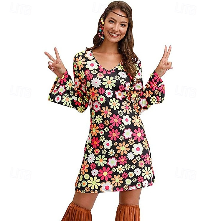 Retrò Vintage Anni '70 Disco Vestito Manica del polsino svasato Hippie Stampa Costume Per donna Mascherata Festa & Sera Parata dell'Orgoglio Mese dell'orgoglio Adulti Vestito del 2026 a $30.99 –P1