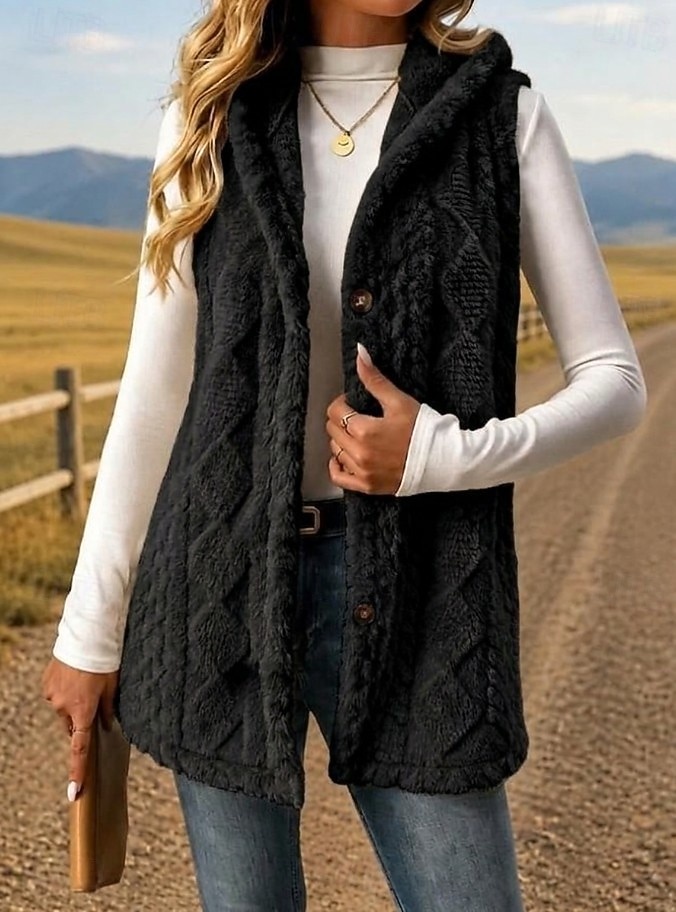 Damen Tunika Knöpfe Einfach Bohemien Vintage Lässig Ärmellos V Ausschnitt Mit Kapuze Lange Oberteile Lässig Ausgehen Blau Khaki Schwarz Rosa Rote Frühling Herbst Winter 2026 - $28.99 –P6