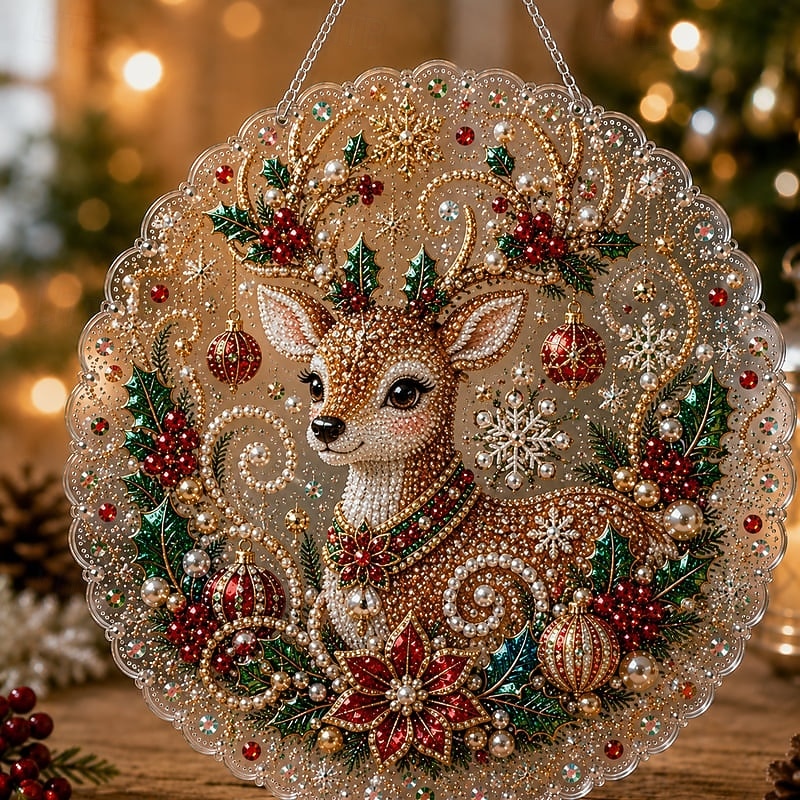 2026年 クリスマスパールダイヤモンドアート吊り下げオーナメントキット、傷つきにくく色褪せないパールビーズを使用した高級フロッキーキャンバス、DIY手作りホリデー吊り下げ装飾  コレクション – $19.99 –P13