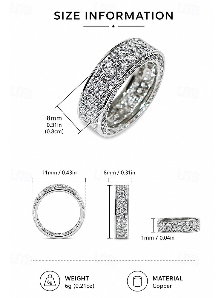 Luxe herenring van legering met strass-steentjes en diamantlook, brede, opvallende modering in verschillende maten voor feesten, bruiloften, banketten, avondjes uit en formele avondkleding. 2026 - $11.99 –P6