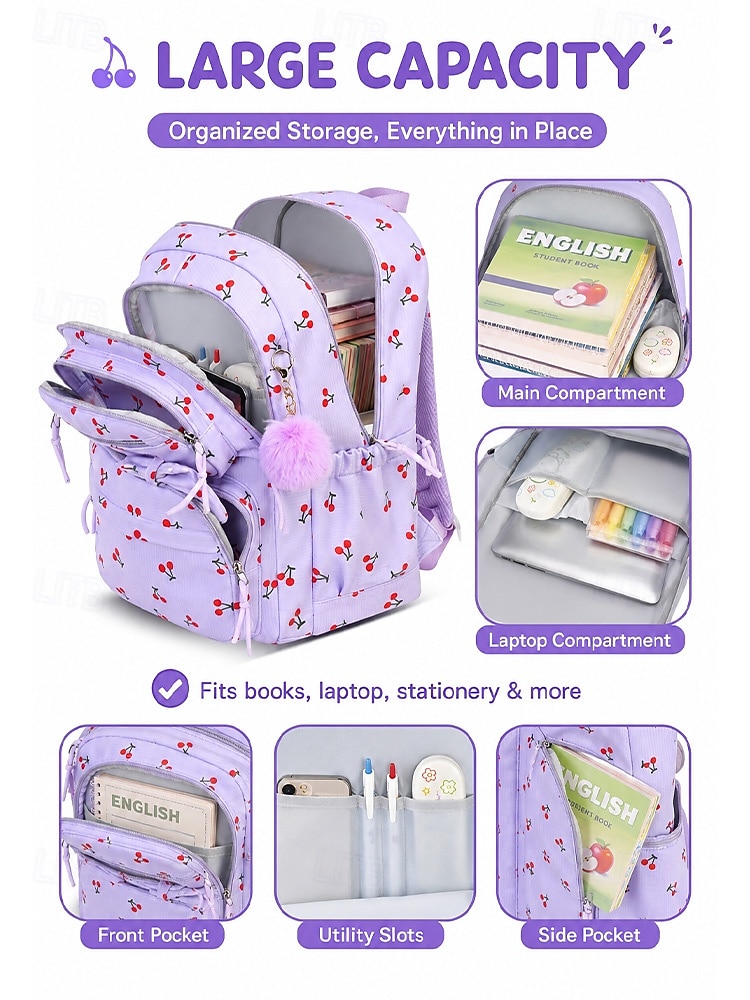 Girl's Corduroy Backpack Set, 3 Piece Cute School Backpack with Large Capacity Multi Compartments, Laptop Sleeve, Adjustable Straps, Luggage Strap, Travel College Bag for Girls, Available in Multiple 2026 - €42.99 –P7