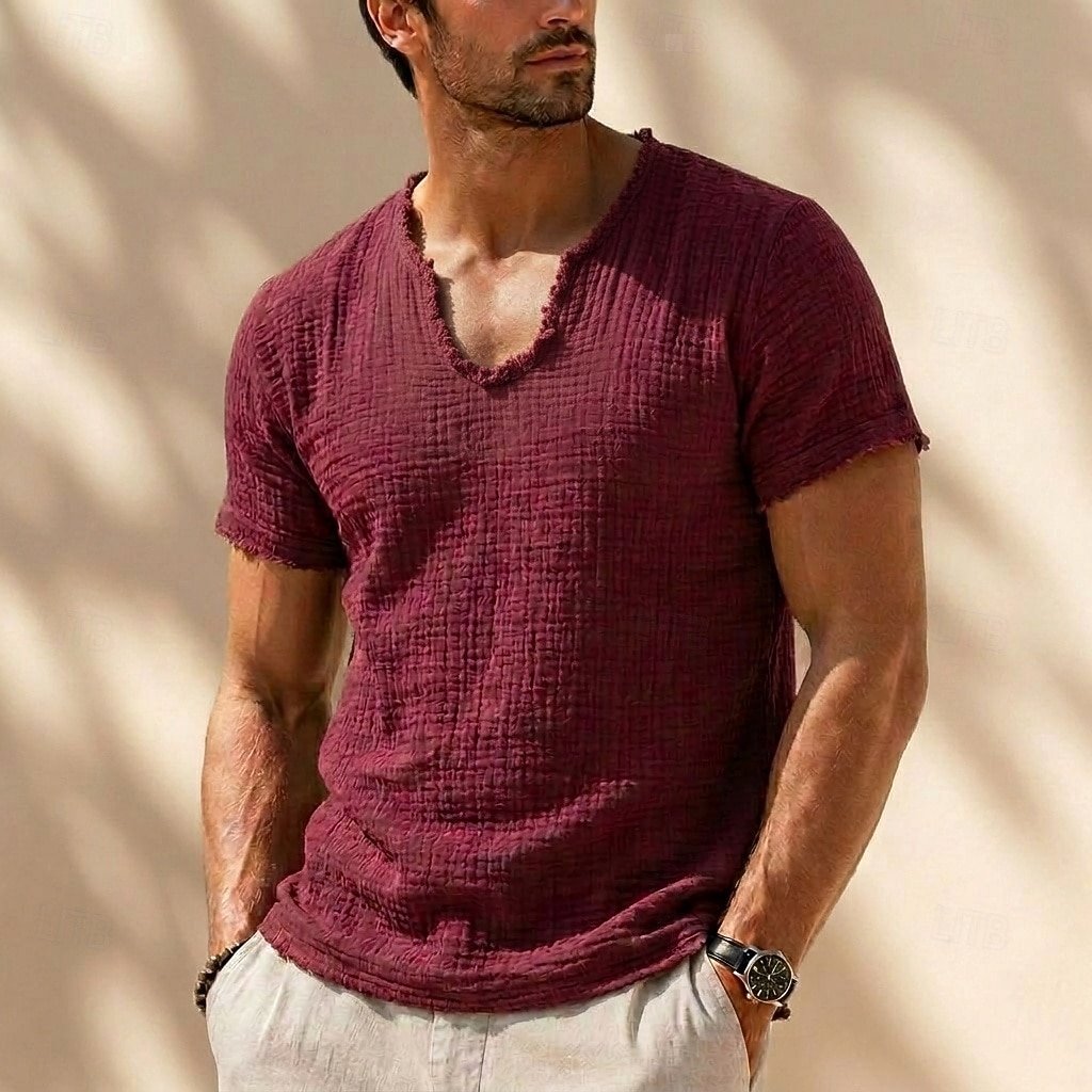 Voor heren T-shirt Katoenen T-shirt Korte mouw Strakke ronde hals Lente Alle seizoenen Effen Kleur Vintage Antiek Klassiek & Tijdloos Met ruches Meerlaags Casual Dagelijks Wit Bordeaux Grijs Top 2026 - $41.99 –P6