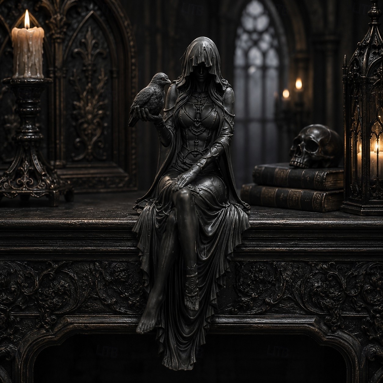 Halloween Gothic Raven Shelf Sitter Statue Symbol of Mystery, Wisdom & Dark Elegance Hooded Dark Lady Statue Witch Holding Raven, Decorations Sitting Woman Figurine 2026 - $24.99 –P5