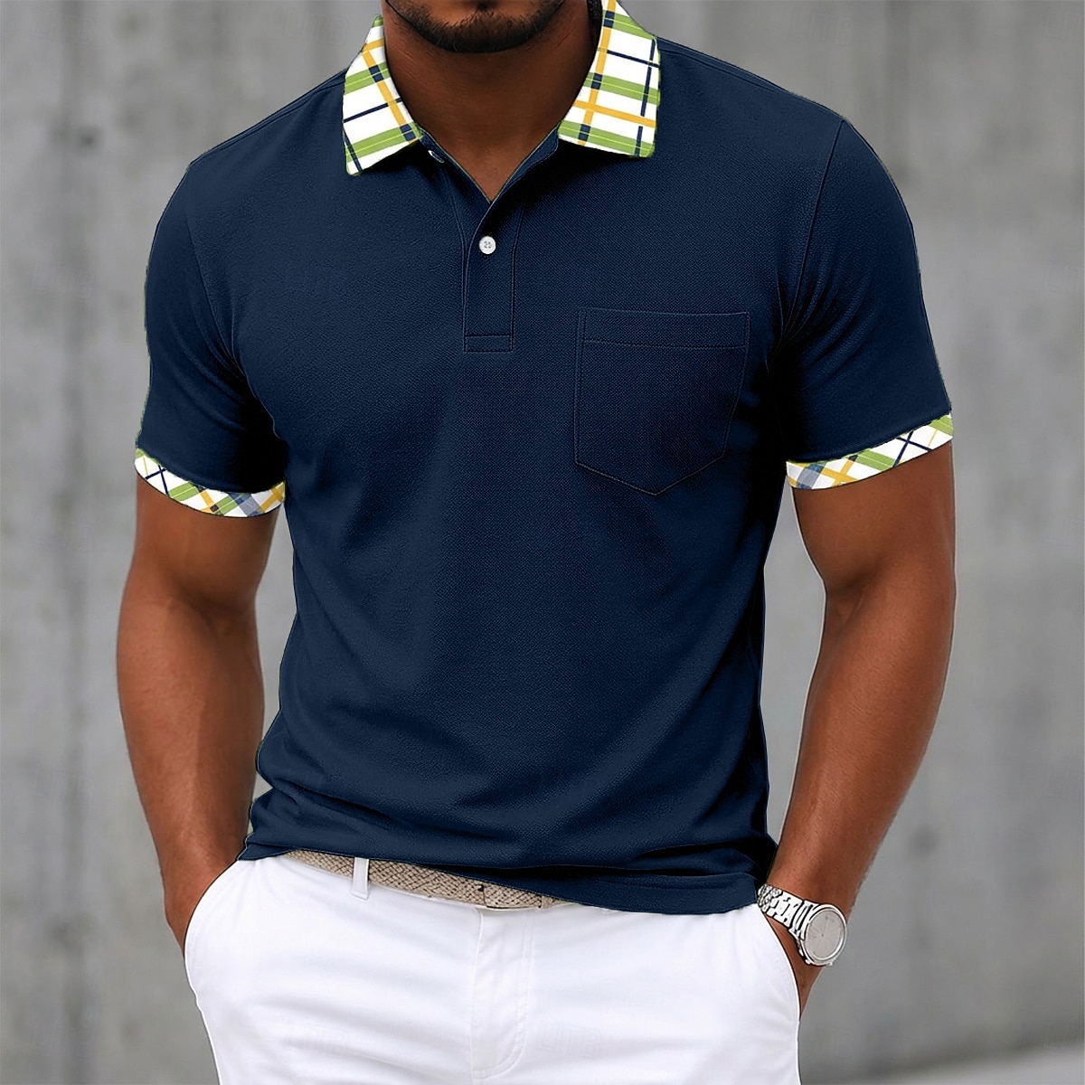 Hombre Camiseta de golf Camisetas polo piqué Casual Negocio Clásico Manga Corta Moda Básico Color sólido Plaid Botones Verano Primavera Primavera & Otoño Ajuste regular Blanco Amarillo Azul Marino 2026 - $21.99 –P8