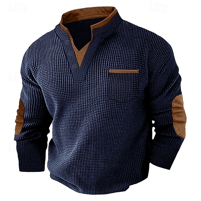 Men's Waffle Tee Waffle Henley Shirt Long Sleeve V Neck Spring &  Fall Solid Color Fashion Basic Fake two piece Casual Street Sports Black White Burgundy Top Tee for Men 2026 - $25.99 –P12