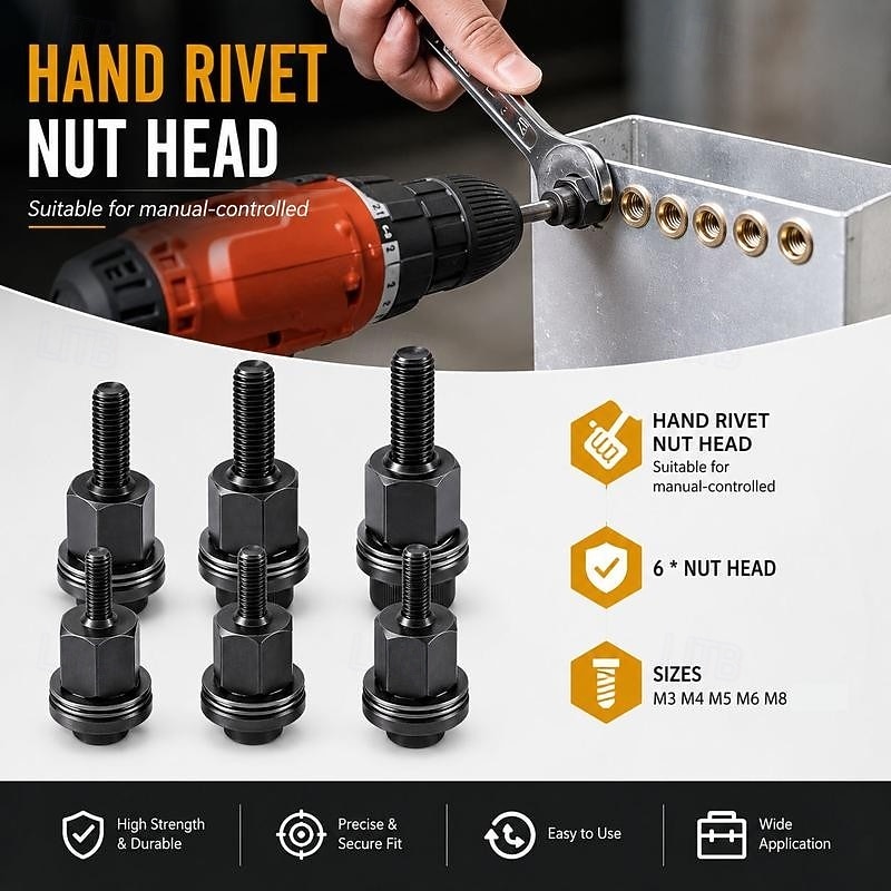 Set di utensili per rivetti in acciaio al carbonio, testa per rivetti, kit di rivetti filettati M3, M4, M5, M6, M8, accessorio per rivettatrice manuale per officine di riparazione auto. del 2026 a $25.99 –P6