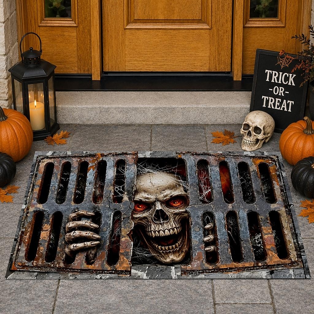 Halloween 3D Optical Illusion Doormat Skeleton Prison Front Door Mat Rusty Metal Gate Skull Indoor Outdoor Entrance Rug Creepy Halloween Porch Decor 2026 - $15.99 –P3
