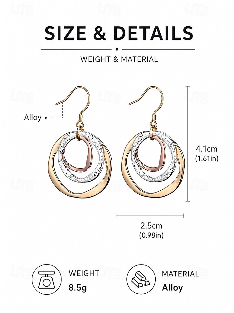 Pendientes colgantes triples de estilo bohemio para mujer, pendientes de aro superpuestos de aleación en tonos oro, plata y oro rosa, joyería ligera y llamativa para vacaciones, fiestas y viajes. &uso 2026 - $9.99 –P8