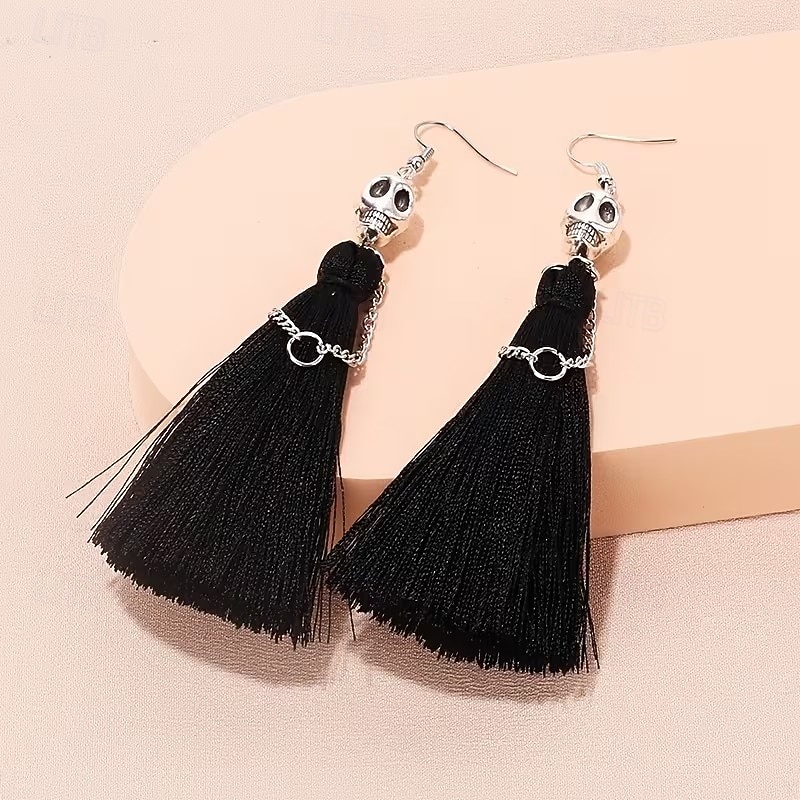 1/2 Pair of Halloween Skeleton Bride Tassel Earrings, Gothic Skull Dangle Drop Earrings for Women, Zinc Alloy Halloween Jewelry, Ghost Festival, Cosplay Costume Party Accessories 2026 - $9.99 –P4