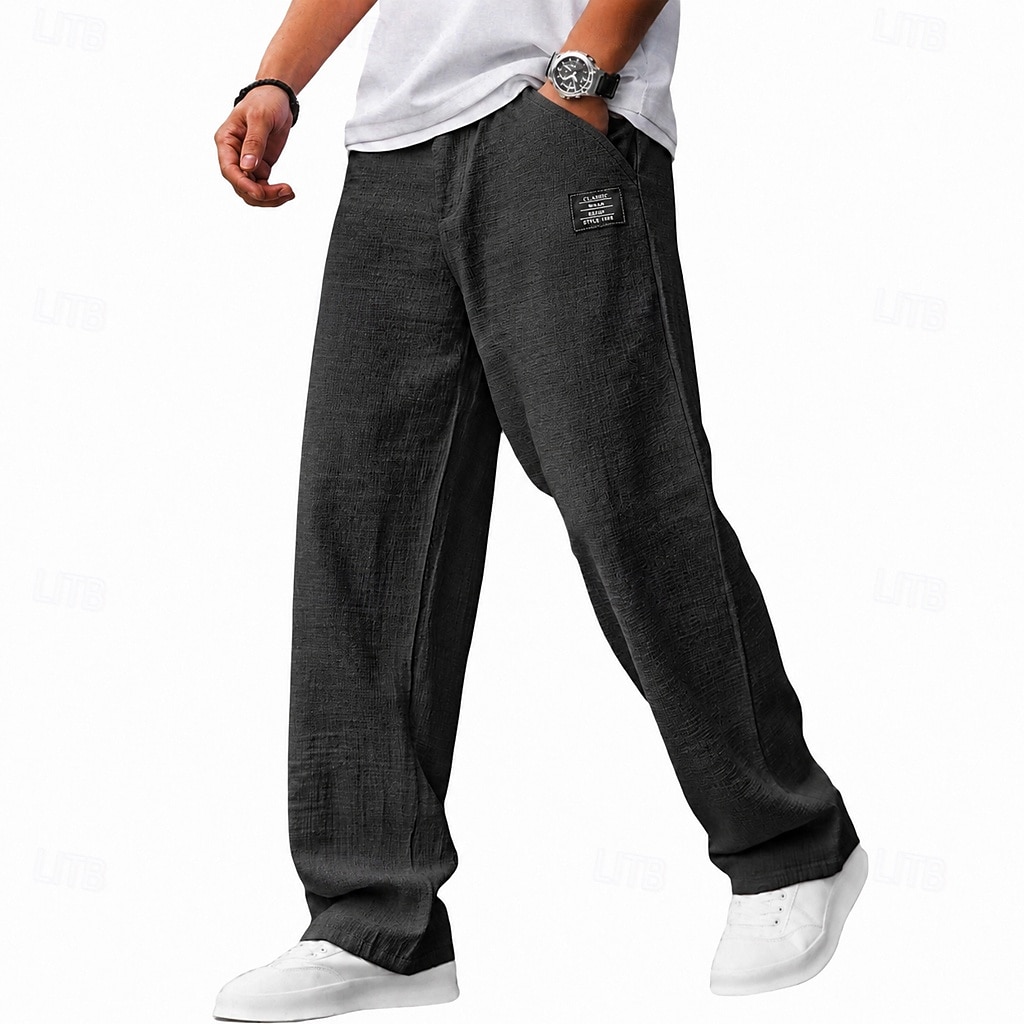 Homens Calças Calça verão Calças largas Calças de praia Cintura elástica Perna reta Tecido Conforto Respirável Comprimento total Casual Diário Feriado Férias Moda Azul Branco Sem Elasticidade de 2026 por $17.99 –P7