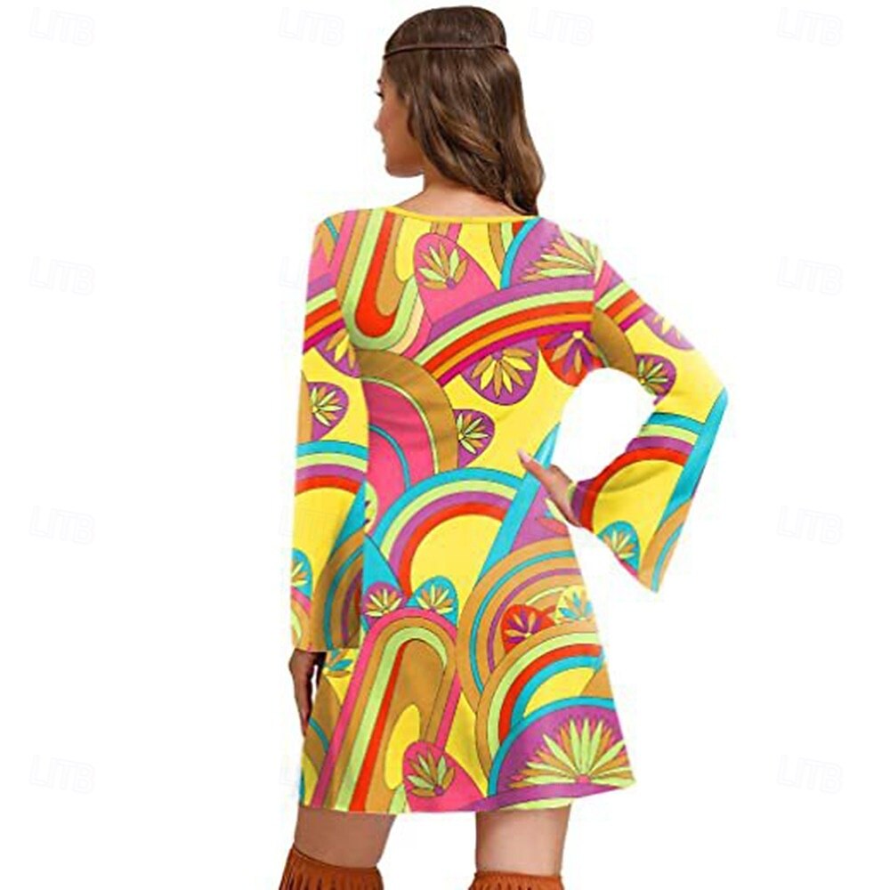 Retrò Vintage Anni '70 Disco Vestito Manica del polsino svasato Hippie Stampa Costume Per donna Mascherata Festa & Sera Parata dell'Orgoglio Mese dell'orgoglio Adulti Vestito del 2026 a $30.99 –P11