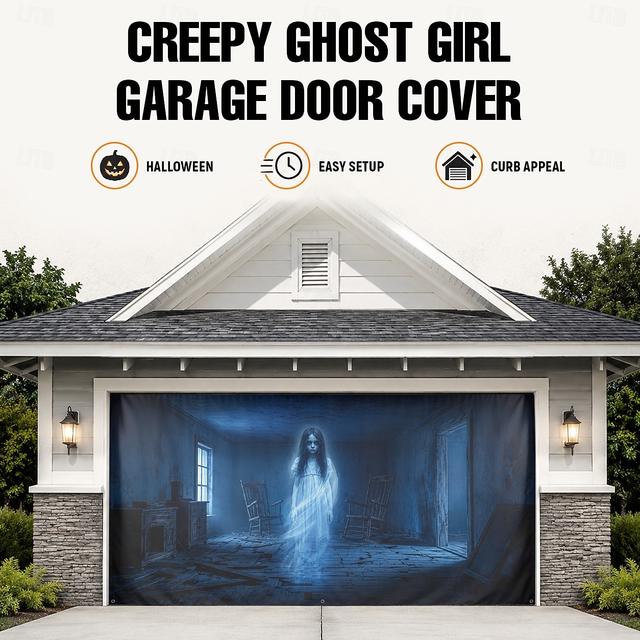 Décoration de porte de garage d'Halloween : fantôme de fille, chambre hantée, bannière effrayante, maison hantée, jardin, fête. de 2026 ? $42.99 –P1