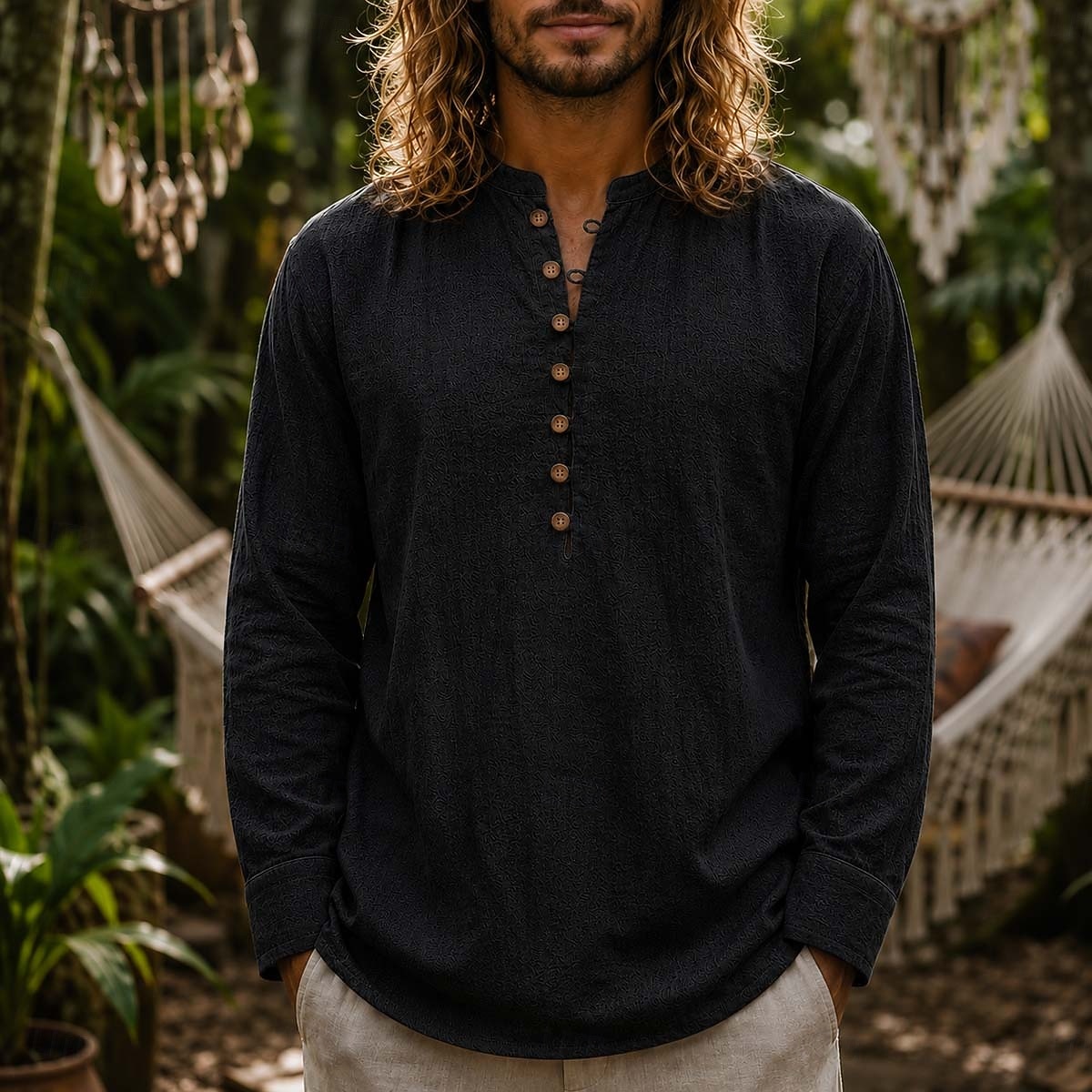 Men Linen Shirt Popover Shirt Summer Shirt Beach Wear Vintage Shirt Plain Casual Vacation Blue White Black Navy Blue Long Sleeve Henley Summer Spring Clothing Apparel Buttons 2026 - $25.99 –P8