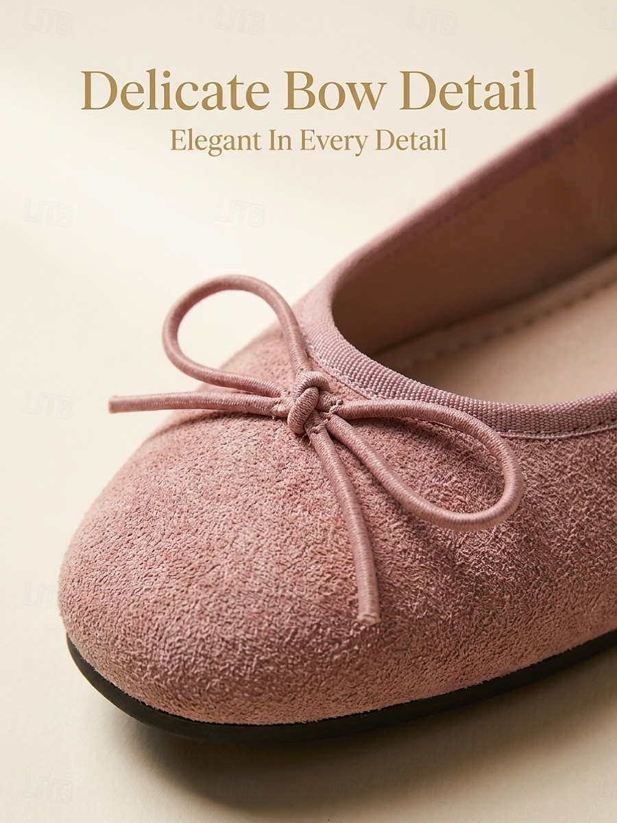 Women Pink Bow Ballet Flat Shoes - Round Toe Faux Suede Slip On Casual Flats for Casual Commute, Travel, Shopping & Daily Wear 2026 - $18.99 –P5