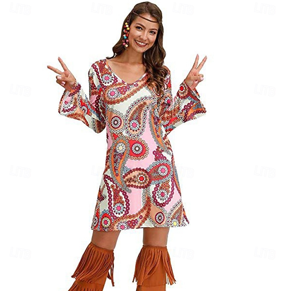 Retrò Vintage Anni '70 Disco Vestito Manica del polsino svasato Hippie Stampa Costume Per donna Mascherata Festa & Sera Parata dell'Orgoglio Mese dell'orgoglio Adulti Vestito del 2026 a $30.99 –P9