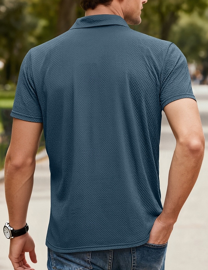 Herren Poloshirts Polohemd aus Eisseide-Seersucker Lässig Straße Revers Kurzarm Basic Modern Einfach Jacquard Leicht Sommer Frühling Blau Weiß Schwarz Khaki Armeegrün Poloshirts 2026 - $21.99 –P9