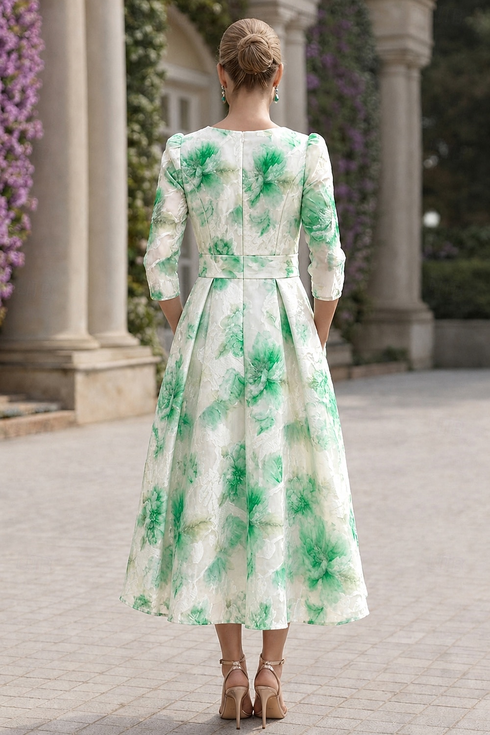 Linha A Até o Tornozelo Longuette Vestido floral Vestidos de cocktail Elegante Floral Semi-formal / Coquetel Manga 3/4 Decote V Festa de Jardim Casamento Organza Jacquard com Estampa floral Pregas de 2026 por $194.99 –P7