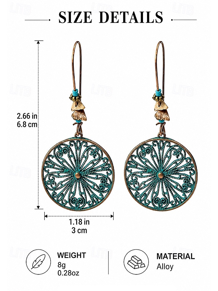 Dames bohemian holle ronde oorbellen, vintage legering filigraan hangende oorbellen voor zomervakantie, strand, festival, brunch, casual outfits en resortkleding. 2026 - $7.99 –P6